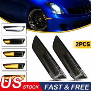 For 03-07 Infiniti G35 Coupe Amber LED Front Bumper Side Marker Light Smoke Pair - Picture 1 of 15