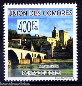 Comoras 2009 MNH, Pont Saint-Benezet, construido en 1175 puente medieval Francia [F1 - Imagen 1 de 1