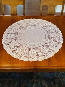 Lace Table Topper Rose Design 32 inch Round Ecru German Lace - Picture 1 of 2