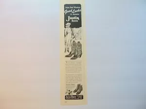 1948 JUSTIN BOOTS Original Western Look Vintage Kunstdruck Anzeige - Bild 1 von 1