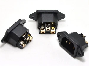 1Piece Gold IEC C14 Mains Power 250V 10A Inlet Chassis Socket Male Plug HiFi - Picture 1 of 1