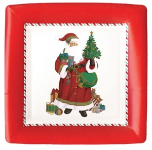 Ivory St. Nick Father christmas Salad Caspari Paper Party Plates 20.5cm 8 pack - Picture 1 of 1
