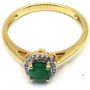 BEAUTIFUL SOLID 10K YELLOW EMERALD AND DIAMOND RING SIZE 7 - Picture 1 of 9