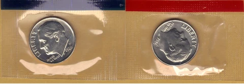 1986-P & D UNCIRCULATED BU ROOSEVELT DIMES IN MINT SET CELLO (2 coins) Cover