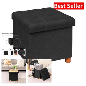 15" Multifunctional Storage Cube Ottoman - Linen Black, Stylish & Practical - Picture 1 of 9