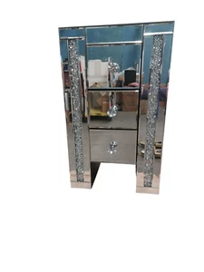 60cm 3 Drawer Mirrored Bedside End Side Table Crushed Crystal - Picture 1 of 3