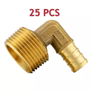 25 PCS 1/2" PEX x 1/2" Male NPT Elbow Brass Crimp Fittings(LEAD-FREE),NSF - Picture 1 of 3