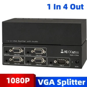 4 Port VGA Splitter 1X4 with Audio VGA 1 In 4 Out Splitter 1080P for PC Laptop - Picture 1 of 5