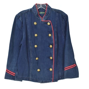 Vtg Lauren Jeans Co Blue Denim Regular Fit Button Up Military Womens Jacket L - Picture 1 of 9