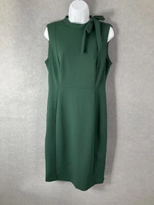 Calvin Klein Dress Womens Sz 12 Green Tie-Neck Sheath Tailored Fit Zipper Office - Picture 1 of 14