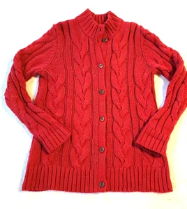 Coldwater Creek Womens Sz M Chunky Cable Knit Red Cardigan Sweater Stretchy - Picture 1 of 8
