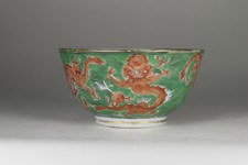 Antique Chinese 18th Century Dragon Bowl Red Green Possibly European Painted