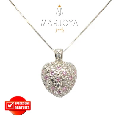 Collana donna con cuore in argento 925,zirconi rosa e borchie - Immagine 1 di 4