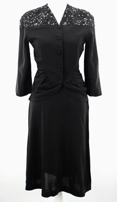 Conjunto de top y falda de lentejuelas de rayón negro de 2 piezas de colección para mujer años 40 S/M traje de vestir Foto 1 de 4