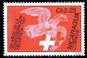 NICARAGUA 1992 750 YEAR of SWITZERLAND MNH BIRDS