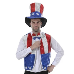 Men's Sequined Uncle Sam Costume Independence Day Fancy Dress - Picture 1 of 9