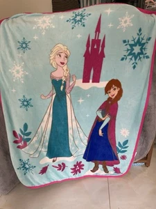 Disney Frozen Elsa Anna Princess Plush Blanket Fleece Lovey Toddler Size Blue - Picture 1 of 6