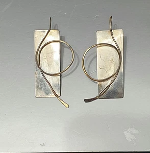 FRBA Abstract Sterling Silver Modernist Artisan Industrial Look Dangle Earrings - Picture 1 of 6