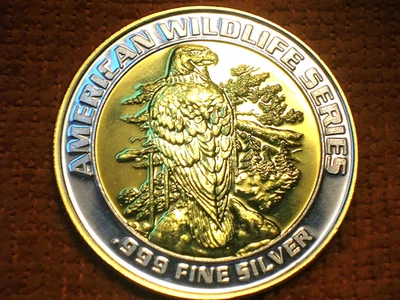 Foxwoods Casino .999 Silver Strike "American Wildlife Series" -EAGLE w/24K GOLD - Image 1 of 3