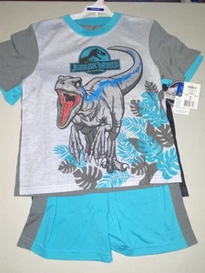 Jurassic World 3 piece Pajamas Set Shorts T Shirts Boys Size 10 blue gray - Picture 1 of 13