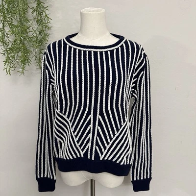 Suéter Blanco + Warren Azul Marino Blanco Tejido Abstracto Mezcla Lana Pequeño? Foto 1 de 4