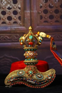 8.8" China Buddhism Tibetan Silver Vajra Tomahawk Statue Phurba Dagger Holder - Picture 1 of 9