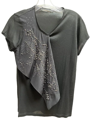 Balenciaga T's Black Viscose Silk Studded Front T-Shirt Top Size 38 S - Image 1 of 4