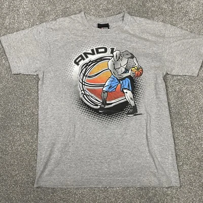 Vintage AND1 T Shirt Kids L Mens S Y2K Basketball Big Graphic Gray Vintage EUC - Image 1 of 4