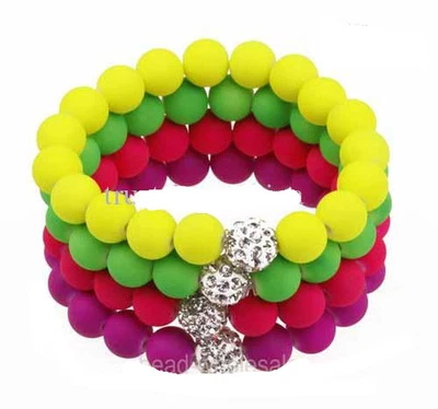 4 set Neon Armband Strass Armreif Armkette Perlen elastischen Gummi - Bild 1 von 2