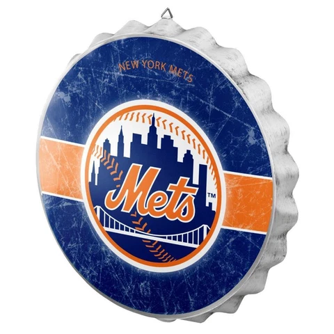 New York Mets 13.5 Inch Metal Distressed Bottle Cap Sign [NEW] MLB Plaque Cover