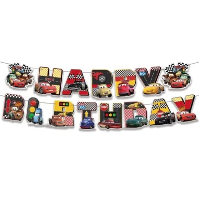 Disney Cars Banner Lightning McQueen Birthday Party Bunting Cartoon Movie Decor - Image 1 of 3