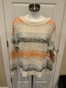 Meadow Rue Anthropologie Cream Striped Chunky Knit Sweater w/ Tie Back, Size XS - Picture 1 of 6