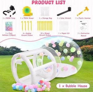 Inflatable Bubble House, 10FT Balloon Bubble Dome Bounce House Party Tent+Tunnel - Picture 1 of 14