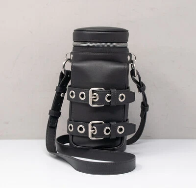 Versace Unisex Black Mini Calfskin Leather Double Buckle Biker Crossbody Bag - Image 1 of 4