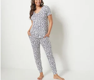 Koolaburra by UGG Tall V-Neck Tee and Slim Pant Set Pajama - Taupe Animal - Picture 1 of 3