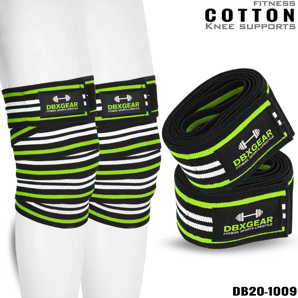 Rodilleras de levantamiento de pesas vendaje de algodón elástico gimnasio entrenamiento par soporte Foto 1 de 1