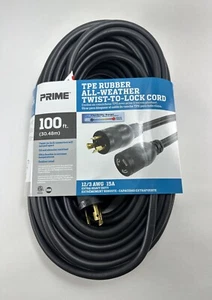 Cable y cable Prime 12/3 100' SJEOW TPE goma cable de extensión torcido a bloqueo - Imagen 1 de 3