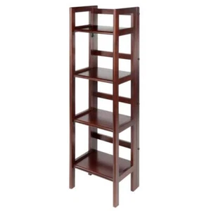 WINSOME WOOD Bookcase 4-Tier Foldable Shelf Narrow Open-Back Solid Wood Walnut - Picture 1 of 9