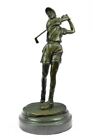 Art Deco Solid Bronze Sculpture Statue Figure Golf Player Lady Girl Golfer Sale