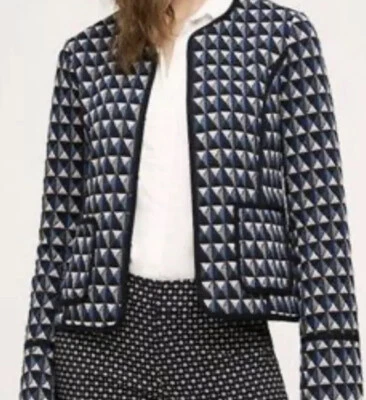 Hei Hei Vala Jacket S Black Blue Geometric Print Quilted Pockets - Image 1 of 4