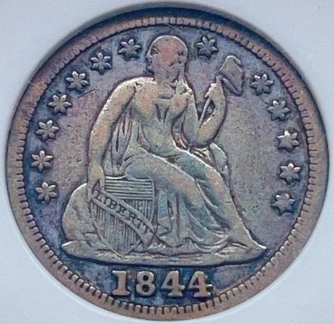 1844 10C VF25 Old ANACS Soapbox Seated Liberty Dime 621323 Cover