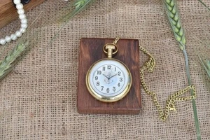 Orologio da tasca vintage finitura ottone con scatola in legno - Foto 1 di 3