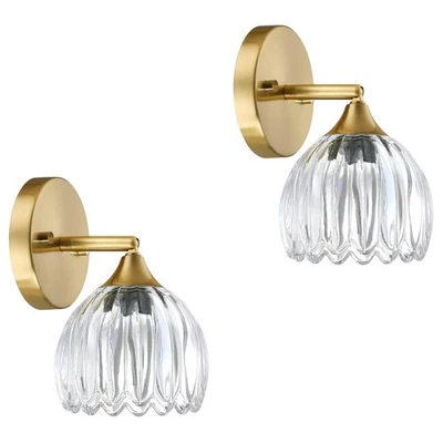 Paquete de 2 apliques de pared vintage de 1 luz tulipán pantalla de vidrio transparente con cable mod... Foto 1 de 3