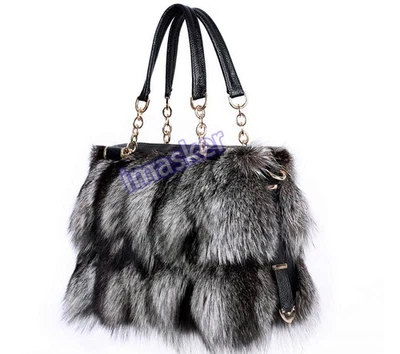 Женщины подлинный Fox меха сумки Серебряный Fox меха сумка Pathwork реальный мех Дамская сумка Sz - Изображение 1 из 4