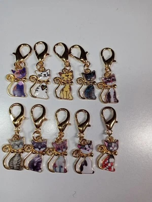 10 Pieces  Cat Stitch Marker for Crocheting and Knitting Alloy Enamel - Image 1 of 2
