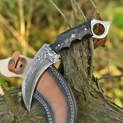 BG KNIVES HAND FORGED DAMASCUS STEEL HANDMADE TACTICAL KARAMBIT KNIFE WITH RAM HORN HANDLE