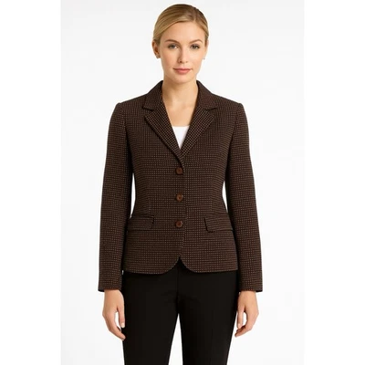 Blazer Tahari Para Mujer 4P Marrón Rosa Lunares Tweed Bolsillos 3 Botones Foto 1 de 4