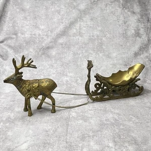 "Trineo de latón para renos y Papá Noel Navidad 12"" de largo pátina vintage" - Imagen 1 de 8