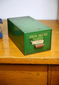 Antique Card Catalog Index Box John Deere Dealer wood drawer cabinet vintage - Picture 1 of 8
