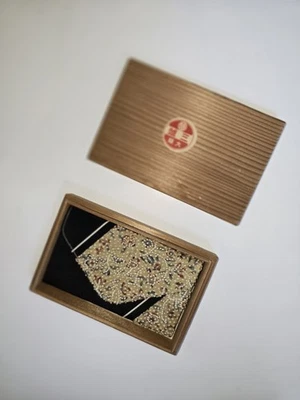 Vintage Authentic Hakata-ori Silk Purse & Wallet with Wood Box Case 5x3.5 in - Image 1 of 4